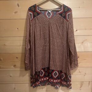 Umgee bohemian southwestern pattern long sleeve mini dress size Large